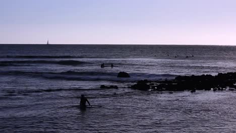 Surfer-In-Der-Nähe-Des-Strandes-Von-Las-Galletas,-Teneriffa,-Kanarische-Inseln