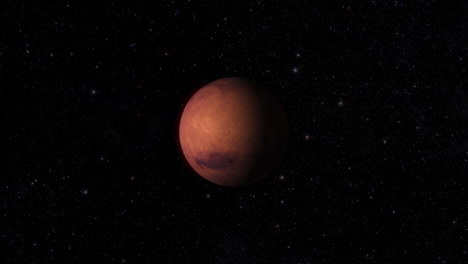 CGI-composite:-planet-Mars-rotating,-center-wide-shot,-half-lit-with-a-starry-background