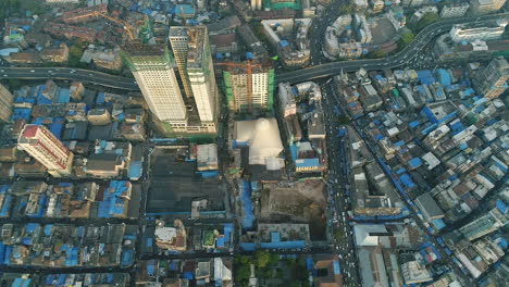Aerial-View-of-South-Mumbai,-India-Sums-and-High-Rises
