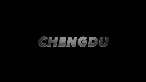 Ciudad-De-Chengdu,-China,-Título-Gráfico-En-3d-Apariencia-De-Acero-Cepillado,-Relleno-Y-Canal-Alfa