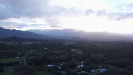 Beautiful-dreamy-landscape-of-Kilauea-in-Hawaii-at-sunrise--aerial
