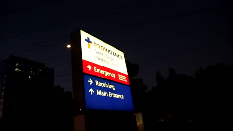A-night-shot-of-the-Providence-Saint-Joseph-Medical-Center-sign-in-Burbank,-CA,-USA