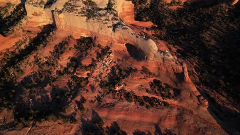 Aerial-View-of-Natural-Arch-by-Road-in-Arches-National-Park,-Utah-USA,-Drone-Shot