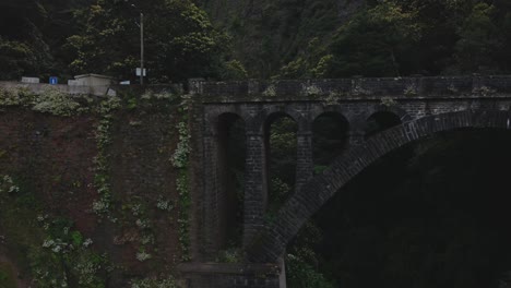 Drone-view-of-old-bridge-in-Madeira,-Portugal