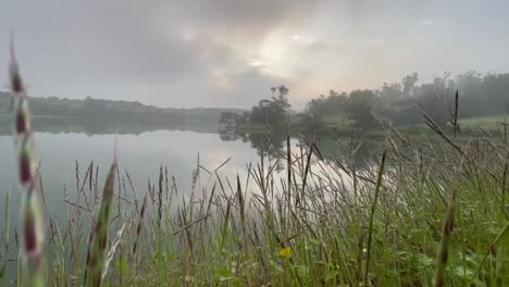 Lago-Tranquilo-Con-Cielo-Nublado-Desde-La-Pradera-En-Tiger-Point-Lonavala-En-Kurvande,-India