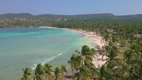 Aerial-view-of-Playa-Grande-beach,-Las-Galeras-in-Dominican-Republic