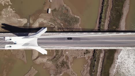 Aerial-straight-down-panning-view-of-Portimao-Bridge-in-Portugal