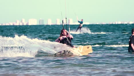 Sportsman-practicing-kite-surf-sport-at-the-beach-on-a-windy-day-at-the-Spanish-coasts