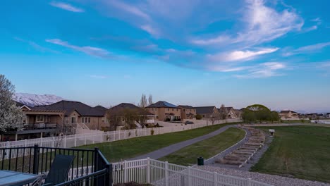 Panoramic-time-lapse-from-the-backyard-deck-of-a-suburban-home---day-to-night