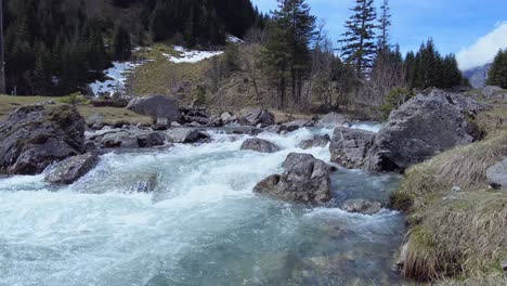 Beautiful-scenic-river-with-clear-water-in-Swiss-mountain-landscape