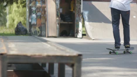 Skateboarding-trick-on-a-skatepark-grindbox---close-up