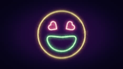 An-adorable-symbol-of-a-smiling-laughing-face-,-mouth-open-wide-and-heart-shaped-eyes,-appearing-over-a-dark-violet-background