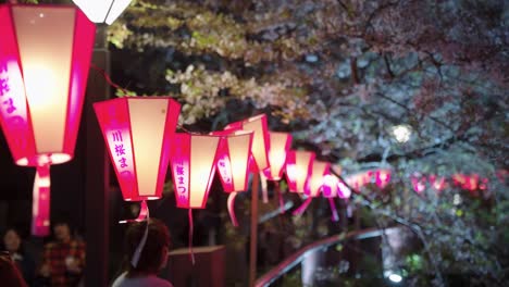 Linternas-Sakura-Matsuri-En-La-Noche-A-Lo-Largo-Del-Río-Meguro-En-Tokio