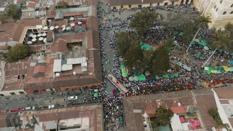 Bird's-Eye-View-Over-The-Processions-Of-Lent-And-Holy-Week-In-Antigua-Guatemala---drone-shot