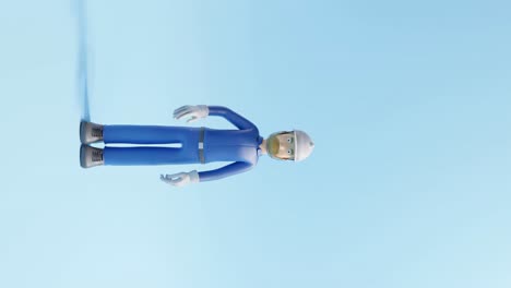 3D-Animation-Eines-Weißen-Männlichen-Arbeiters-In-Einem-Blauen-Overall,-Der-Mit-Der-Hand-Winkt