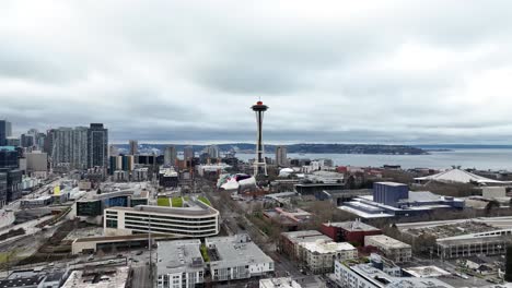 Wide-angle-establishing-drone-shot-Space-Needle-in-Seattle-city