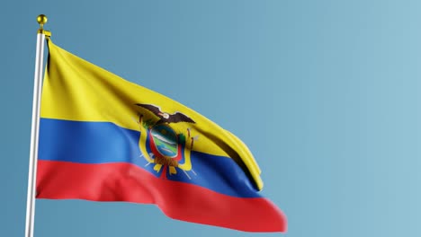 Bandera-Ecuatoriana-Con-Escudo-De-Armas-Ondeando-Contra-El-Fondo-Azul