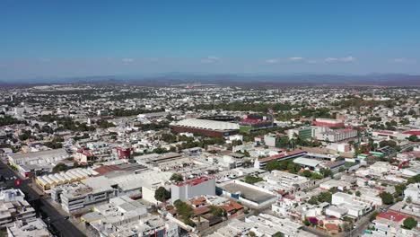 Culiacan-Sinaloa,-city-of-mexico,-wide-drone-view-from-sky,-tomateros-stadium,-downtown