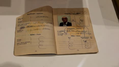 Jose-Saramago-passport-exposed-in-Lello-e-Irmao-Bookstore,-Porto
