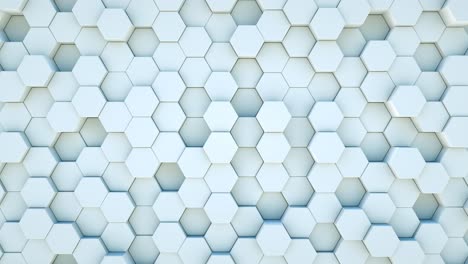 Background-animation-of-geometrical-white-tiles-moving-up-and-down,-grid-made-of-symmetrical-hexagon-shapes-in-slight-movement