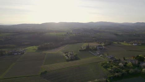 Lyon-countryside-at-sunset,-Auvergne-Rhône-Alpes-region-in-France