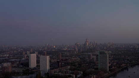 Aerial-slider-shot-of-London-skyline-at-blue-hour