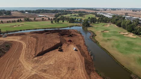 Yarrawonga,-Victoria,-Australia---31-January-2023:-Aerial-over-heavy-machinery-and-earthworks-at-Black-Bull-Golf-Course-in-Yarrawonga