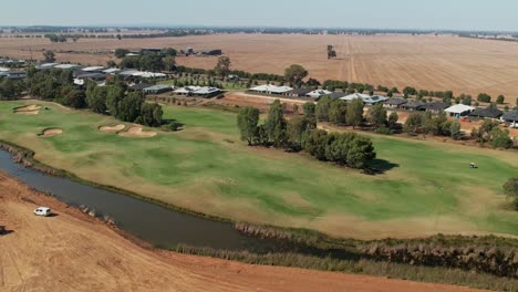Yarrawonga,-Victoria,-Australia---31-January-2023:-Aerial-view-of-earthworks-and-golf-course-at-Silverwoods-Estate-at-Yarrawonga