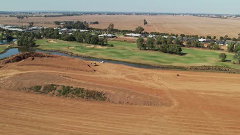 Yarrawonga,-Victoria,-Australia---31-January-2023:-Aerial-over-earthworks-on-Black-Bull-Golf-Course-for-new-residential-stage-at-Silverwoods