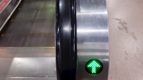 isolated-moving-escalator-going-up-with-green-lighting-indication-from-flat-angle-at-morning-video-is-taken-at-new-delhi-metro-station-new-delhi-india-on-Apr-10-2022