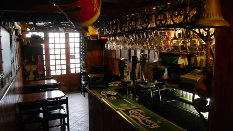 Lonely-empty-mid-sized-beer-bar-with-solo-person-smoking-alone-on-a-week-day