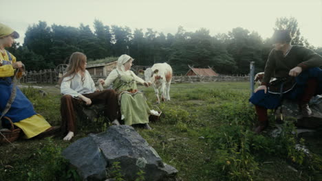 Vikings-socializing-and-interacting-with-each-other-in-a-clam-and-charming-little-village-in-a-viking-age-village-reenactment-in-Sweden