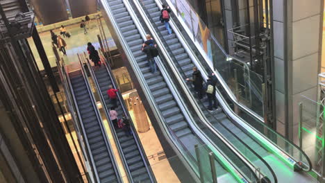 High-angle-shot-of-big-escalators-in-Madrid-airport