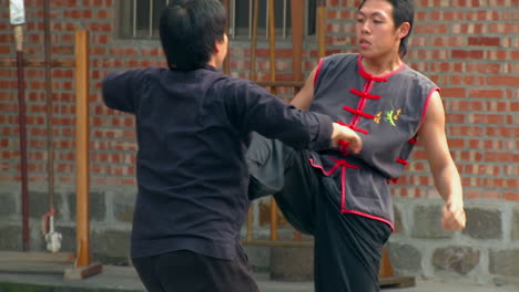 Young-fighters-simulating-defense-and-attack-moves-of-martial-arts