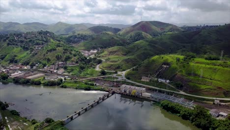 Aerial-push-in-to-Santa-Cecília-Dam-on-Paraíba-do-Sul-River-in-Rio-de-Janeiro