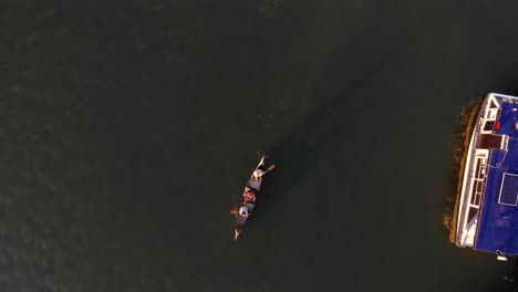 Aerial-footage-of-a-canoe-on-the-river