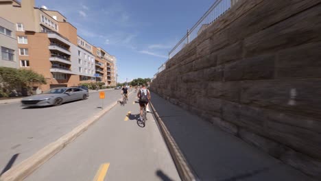 POV-Cycling-Along-Dedicated-Bike-Path-In-Montreal