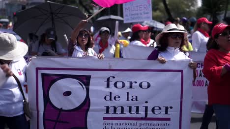 Eine-Menge-Frauen-Protestieren-Auf-Den-Straßen-Von-Quito-Und-Fordern-Rechte,-Mehr-Schutz-Vor-Missbrauch-Für-Frauen-Und-Die-Gleichstellung-Der-Geschlechter