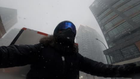 POV-Of-Man-Wearing-Goggles-Cycling-Through-Blizzard-Snowstorm-In-Montreal