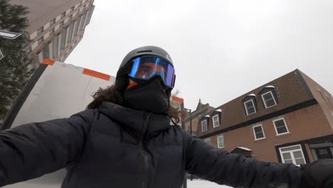 Radburro-Ride-POV-Of-Man-Wearing-Goggles-Cycling-During-Winter-In-Montreal