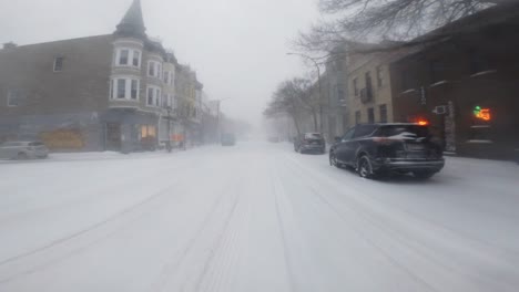 POV-Cycling-Through-Snow-Blizzard-In-Verdun-Neighbourhood-Of-Montreal