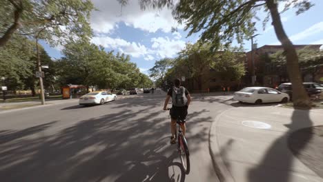 POV-Cycling-Behind-Another-Cyclist-On-Rachel-Street