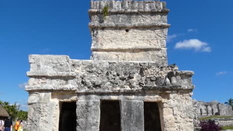 Temple-of-the-Frescoes-at-Tulum-archeological-site,-Quintana-Roo,-Mexico