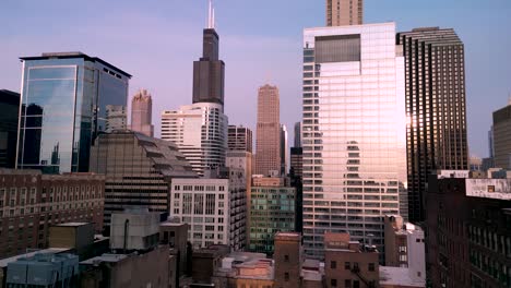 Aerial-ascent-pan-of-Willis-Tower-and-downtown-Chicago