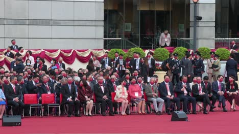 Government-officials,-including-former-Hong-Kong-Chief-Executive-Carrie-Lam-,-are-seen-at-China's-National-Day-celebrations,-the-founding-anniversary-of-the-People's-Republic-of-China
