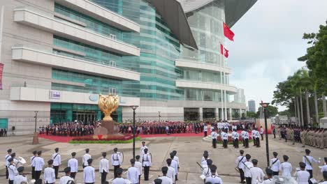 Una-Banda-De-Música-Actúa-Durante-Las-Celebraciones-Y-Festividades-Del-Día-Nacional-De-China,-El-Aniversario-De-La-Fundación-De-La-República-Popular-China.