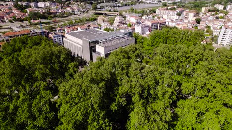 Aerial-view-of-a-big-building-in-the-middle-of-the-suburban-region-in-La-Mosson,-Montpellier,-France