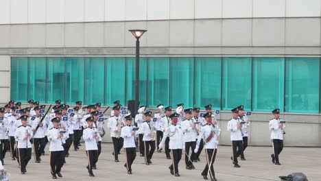 A-music-marching-band-performs-during-China's-National-Day-celebrations-and-festivities,-the-founding-anniversary-of-the-People's-Republic-of-China