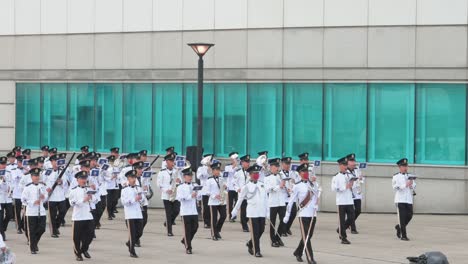 Una-Banda-De-Música-Actúa-Durante-Las-Celebraciones-Y-Festividades-Del-Día-Nacional-De-China,-El-Aniversario-De-La-Fundación-De-La-República-Popular-China.