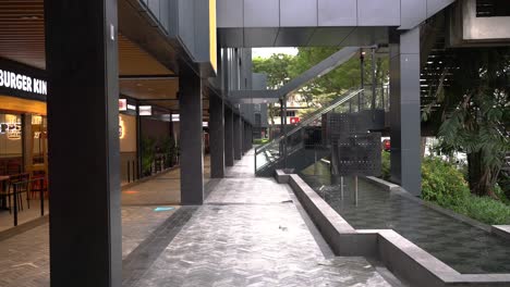 Point-of-view-of-the-outside-walkway-of-the-newly-refurbished-mall,-Shaw-Plaza-Balestier,-Singapore